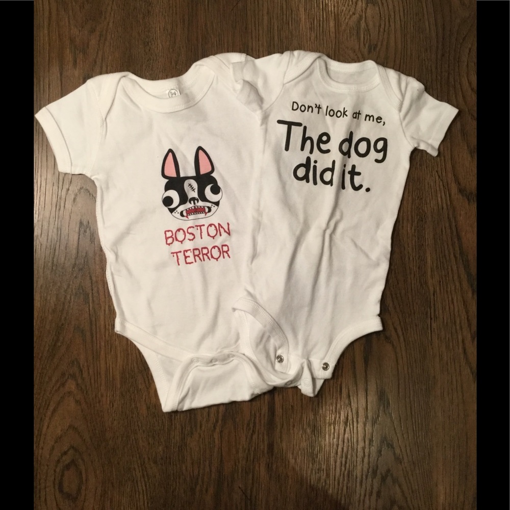 Pair of 12 month onesies for dog lovers!